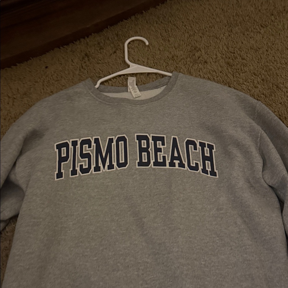 Jerzees Gray Crewneck Sweater with Pismo Beach Print